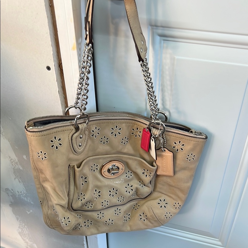 Coach Tan Shoulder Bag with Embellished Design